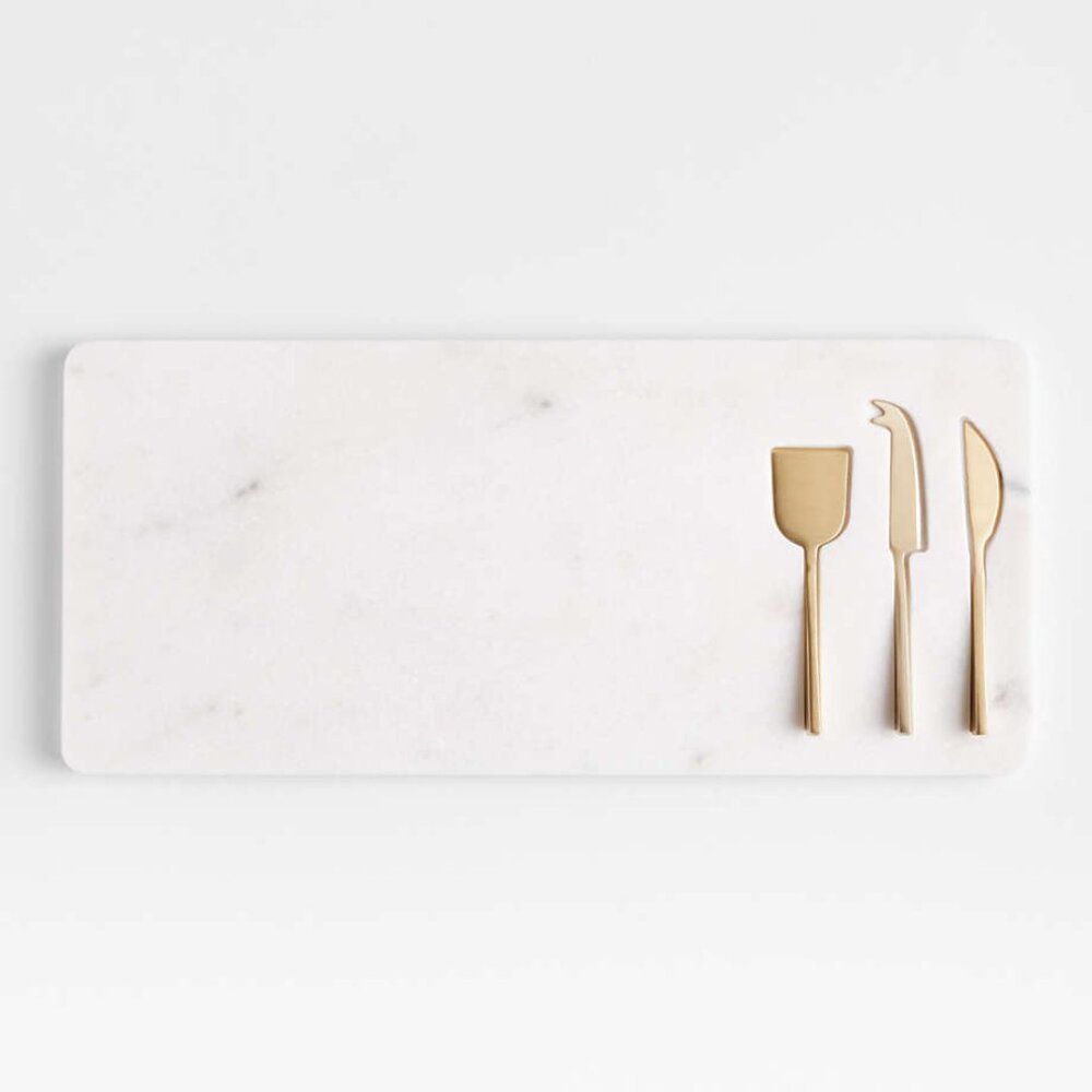 Octavia Small Marble Serving Board with Cheese Knives + Free Calendar
